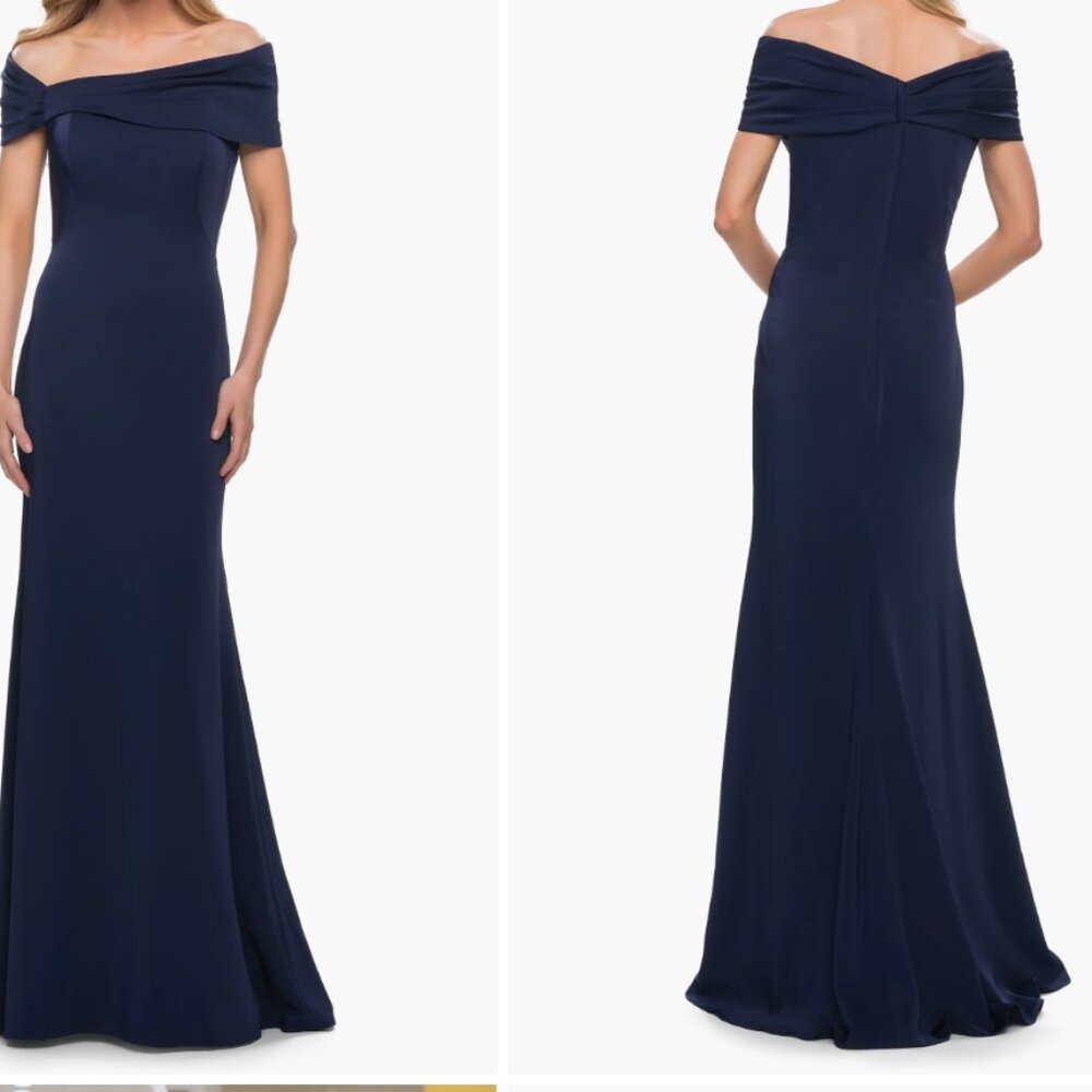Navy Blue Le Femme Off the shoulder Gown